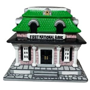 Vintage Christmas Village Luminary First National Bank Byron Mold Hand Painted